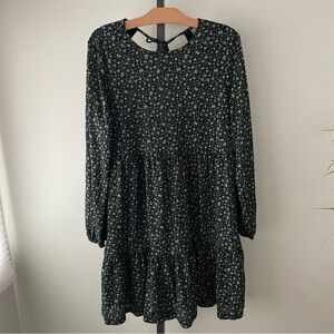 Only Floral Ruffled Green Midi Dress Open Back Tie Long Sleeve Size Large